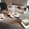 Modern Light Beige Sofa with Cushions and Coffee Table Set with Accent Chairs and Rug