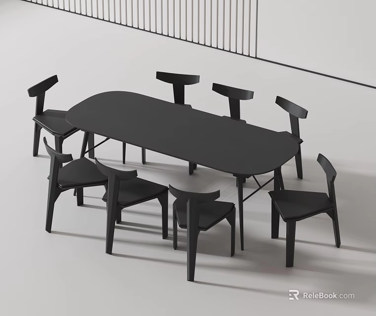 Modern Black Dining Table and Chairs Combination With Minimalist Design 3d model