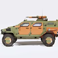 Armored Tactical Utility Vehicle With Military Green Orange Camouflage And Off Road Tires