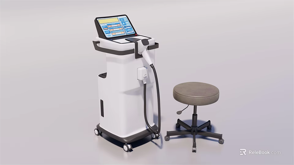 Advanced Stand Mounted Medical Device with Touchscreen Display Wheels and Accompanying Stool 3d model 