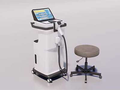 Advanced Stand Mounted Medical Device with Touchscreen Display Wheels and Accompanying Stool 3d model