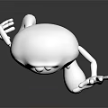 Cartoon White Character With Smiling Face Green Eyes Red Mouth Waving Hand On Black Surface
