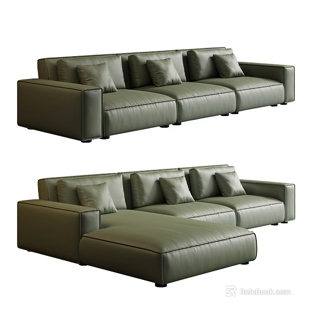 Modern Leather Sectional Sofa With Chaise Lounge And Plush Cushions Design 3d model