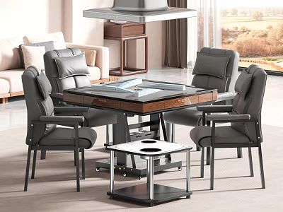 Modern Square Dining Table Set With Grey Chairs And Glass Top 3d model