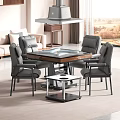 Modern Square Dining Table Set With Grey Chairs And Glass Top