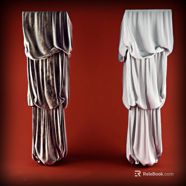Elegant Velvet And Checkered Curtains With Drapery Design And Pleated Details 3d model 
