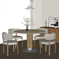 Modern Restaurant Interior With Round Dining Table Light Colored Chairs Flower Vase And Ceiling Lamp 3d model