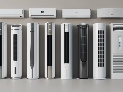 Various Types Of Modern Air Conditioners And Fans With White Black Designs 3d model
