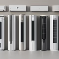 Various Types Of Modern Air Conditioners And Fans With White Black Designs