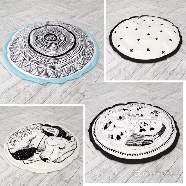 Decorative Round Area Rugs With Geometric Patterns Stars Animal And Landscape Designs 3d model 