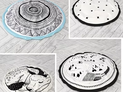 Decorative Round Area Rugs With Geometric Patterns Stars Animal And Landscape Designs 3d model