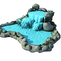 Stone Enclosed Garden Ornament With Rockery Waterfall Pond Lily Pads And Lotus