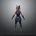 3D Model Of Female Fantasy Creature Character With Horned Head And Red Blue Armored Outfit