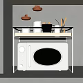 Elegant Modern Kitchen Interior With Microwave Storage Shelf Containers And Built In Lighting 3d model