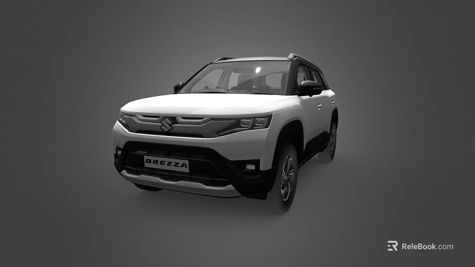 White Suzuki Brezza Compact SUV With Modern Exterior Design And Front View 3d model 