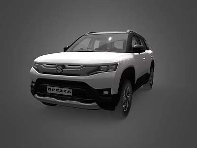White Suzuki Brezza Compact SUV With Modern Exterior Design And Front View 3d model