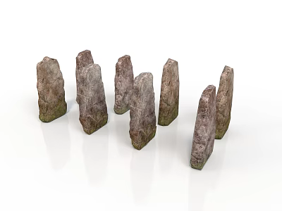 Carved Stone Sculptures With Six Irregular Shaped Rough Surface Grayish Brown Arranged On White Background 3d model