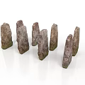 Carved Stone Sculptures With Six Irregular Shaped Rough Surface Grayish Brown Arranged On White Background