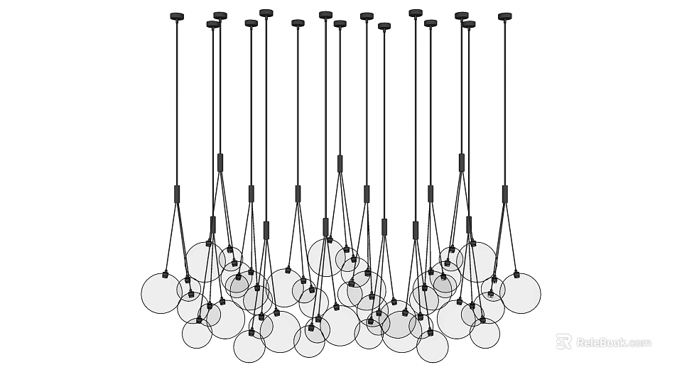 Modern Multiple Round Pendant Chandelier Design With Hanging Circular Lights And Slim Suspension Lines 3d model 
