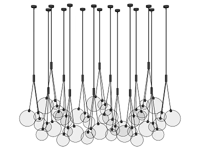 Modern Multiple Round Pendant Chandelier Design With Hanging Circular Lights And Slim Suspension Lines 3d model