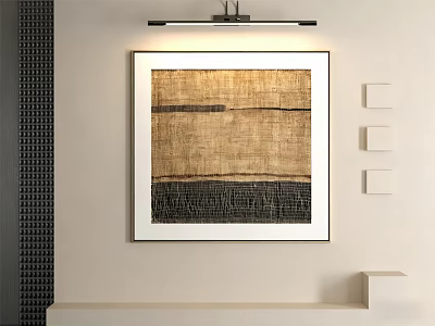 Abstract Wall Art Painting With White Shelf And Square Accents In Modern Interior 3d model