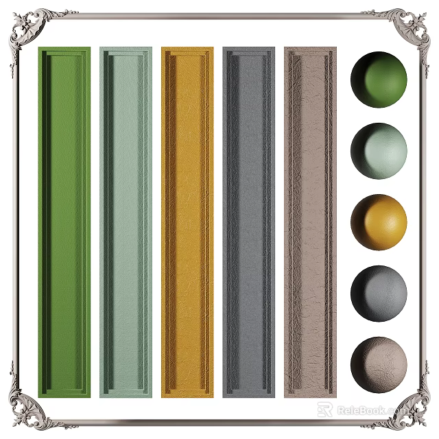 Colored Textured Wall Panels With Various Colors And Circular Swatches 3d model 