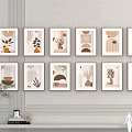 Minimalist Wall Decor With Multiple Framed Prints Featuring Botanical And Geometric Patterns 3d model