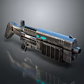 Futuristic Sci Fi Gun With Metallic Body Glowing Blue Green Lights And Detailed Design Structure