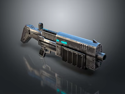 Futuristic Sci Fi Gun With Metallic Body Glowing Blue Green Lights And Detailed Design Structure 3d model