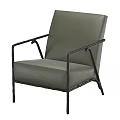 Green Leather Upholstered Single Seater Sofa With Black Metal Frame And Modern Design