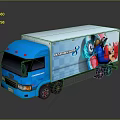 Blue Delivery Truck With Monster Clash Graphics And Colorful Cartoon Characters