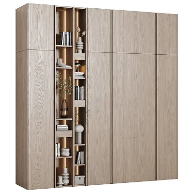 Modern Wooden Bookcase Interior Design With Books Decorative Vases And Ornaments 3d model