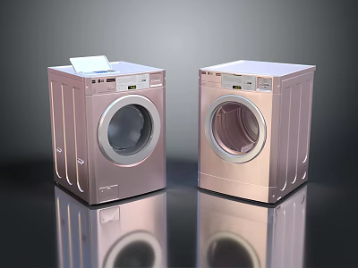 Two Modern Rose Gold Front Load Washing Machines With Digital Control Panels 3d model