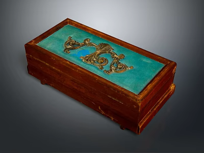 Decorative Ornament Set Wooden Box With Blue Panel And Golden Ornamental Motifs 3d model