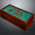 Decorative Ornament Set Wooden Box With Blue Panel And Golden Ornamental Motifs