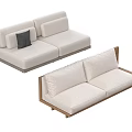 Modern Light Colored Sofa Set With Black Cushion And Wooden Frame 3d model