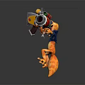 Orange Lizard Character Holding Saw Gun And Cannon With Blue Jacket Open Mouth