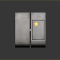 Cartoon Scene Of Silver Metallic Geometric Structure With Hexagonal Panels And Yellow Red Circular Symbols
