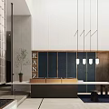 Elegant Modern Hotel Lobby Interior With Sleek Reception Counter And Chic Hanging Pendant Lights