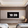Modern Hotel Guest Room With Twin Beds Wooden Striped Walls Long Artwork And Upholstered Benches