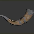Handcrafted Musical Instrument Horn With Silver Carved Patterns Light Colored Body And Red String