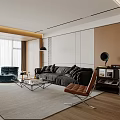 Modern Living Room Interior With Dark Sofa Blue Accent Chair And Glass Coffee Table