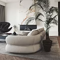 Modern Living Room Interior With Marble Fireplace White Sofa Black Armchair And Coffee Table