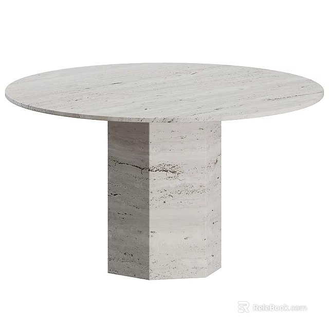 Round Top Stone Dining Table With Pedestal Base And Minimalist Design 3d model