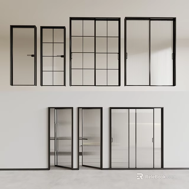 Modern Glass Sliding Doors With Black Frame And Stylish Designs For Home Interior 3d model 