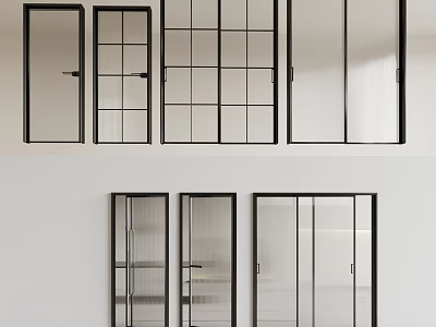 Modern Glass Sliding Doors With Black Frame And Stylish Designs For Home Interior 3d model