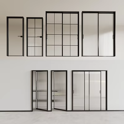 Modern Glass Sliding Doors With Black Frame And Stylish Designs For Home Interior 3d model