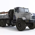 Military Style Camouflage Utility Truck With Large Tires Open Cargo Bed And Spare Wheel