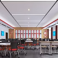School Spacious Conference Room Interior With Chairs Tables And Screens