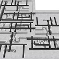 Industrial Piping Structure Layout With Interconnected Metal Pipes On Concrete Base